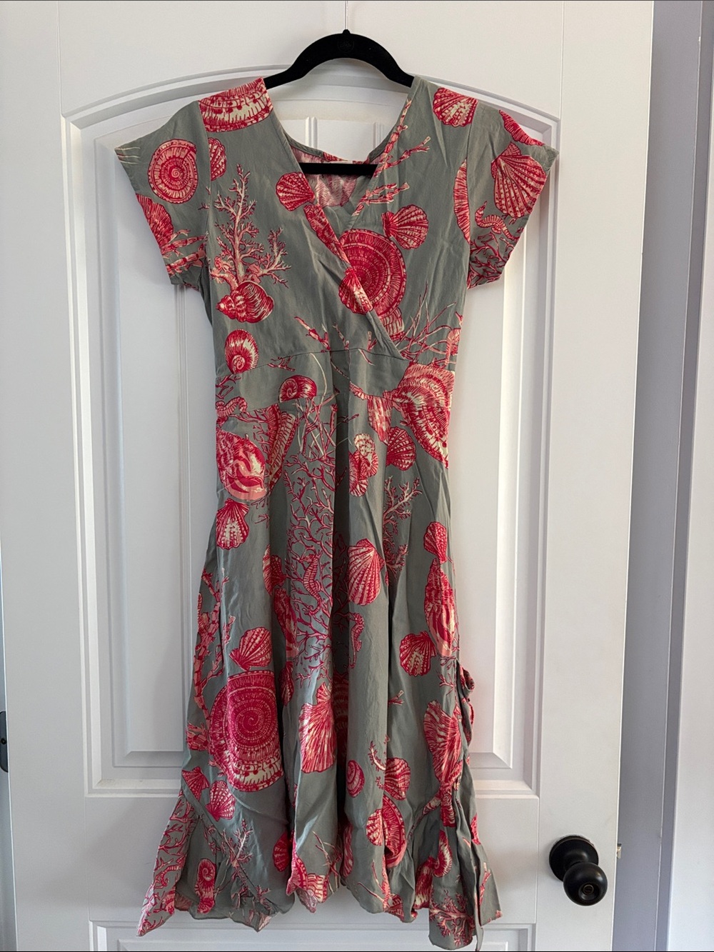 Alchemy Coral Shell-Print grey and pink summer dress